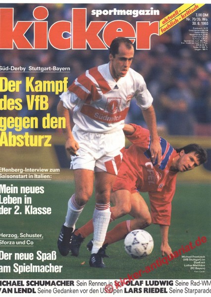 Kicker Sportmagazin Nr. 70, 30.8.1993 bis 5.9.1993