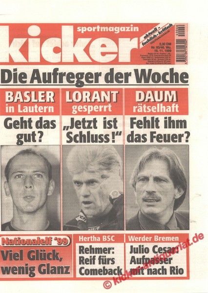 Kicker Sportmagazin Nr. 93, 18.11.1999 bis 24.11.1999