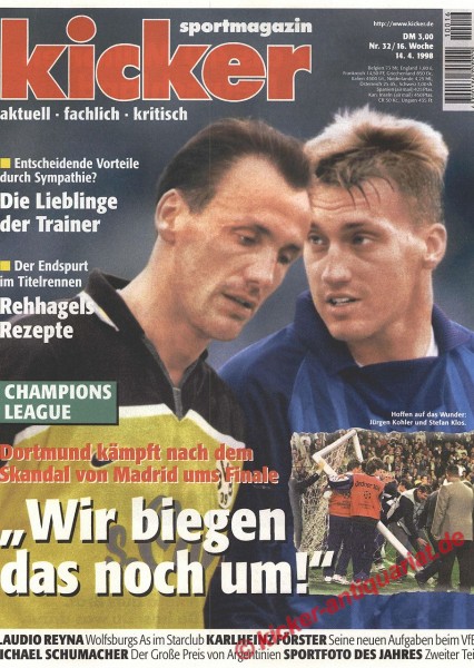 Kicker Sportmagazin Nr. 32, 13.4.1998 bis 19.4.1998