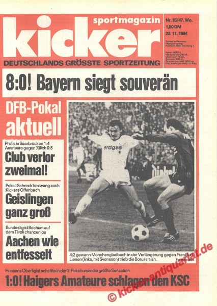 Kicker Sportmagazin Nr. 95, 22.11.1984 bis 28.11.1984