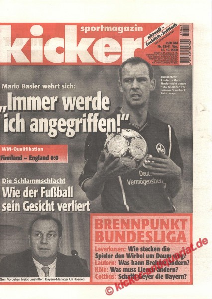 Kicker Sportmagazin Nr. 83, 12.10.2000 bis 18.10.2000