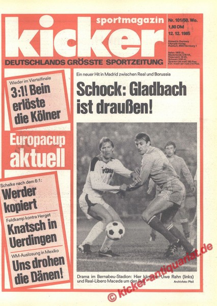 Kicker Sportmagazin Nr. 101, 12.12.1985 bis 18.12.1985