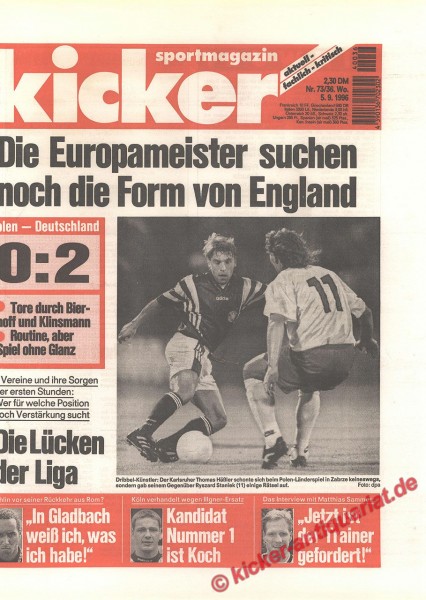 Kicker Sportmagazin Nr. 73, 5.9.1996 bis 11.9.1996