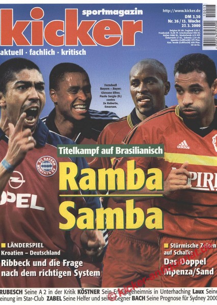 Kicker Sportmagazin Nr. 26, 27.3.2000 bis 2.4.2000