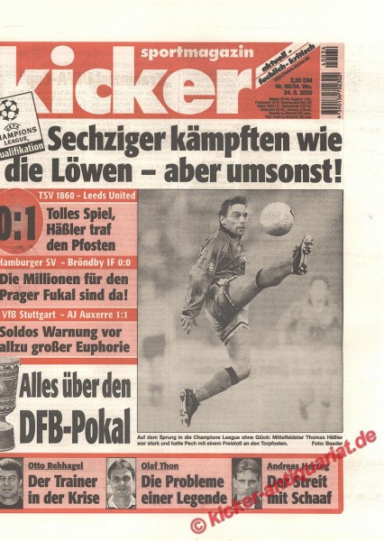 Kicker Sportmagazin Nr. 69, 24.8.2000 bis 30.8.2000