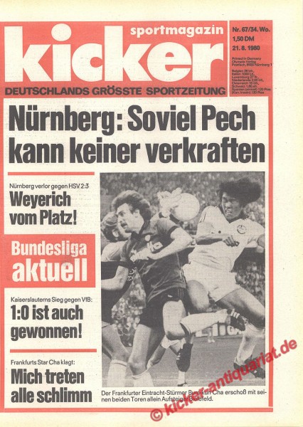 Kicker Sportmagazin Nr. 67, 21.8.1980 bis 27.8.1980