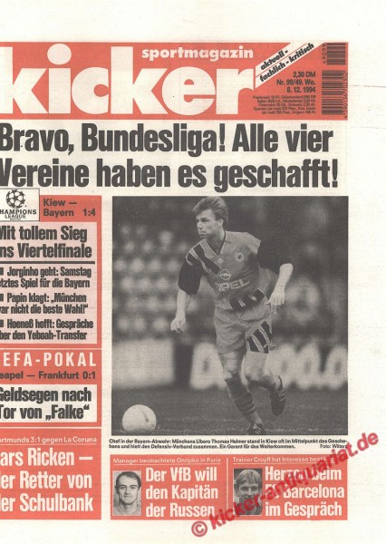 Kicker Sportmagazin Nr. 99, 8.12.1994 bis 14.12.1994