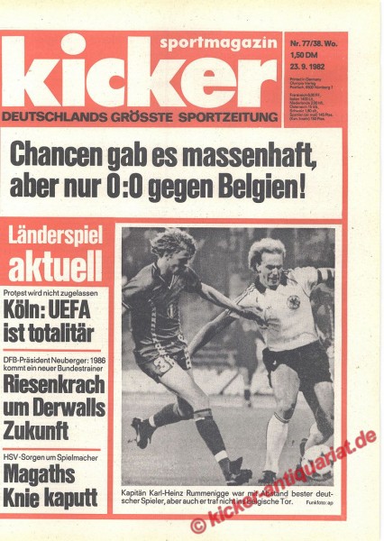 Kicker Sportmagazin Nr. 77, 23.9.1982 bis 29.9.1982