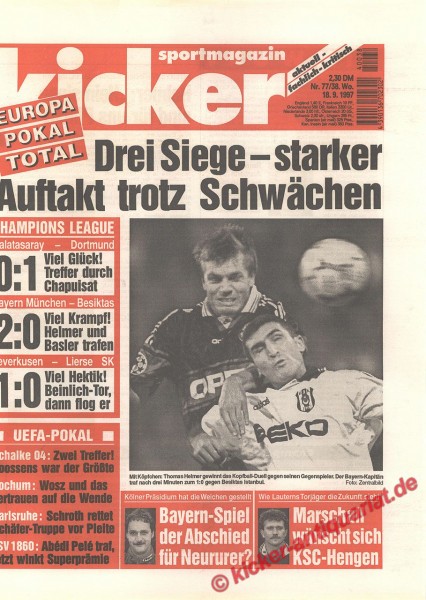 Kicker Sportmagazin Nr. 77, 18.9.1997 bis 24.9.1997