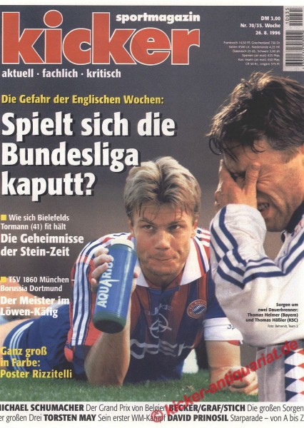 Kicker Sportmagazin Nr. 70, 26.8.1996 bis 1.9.1996