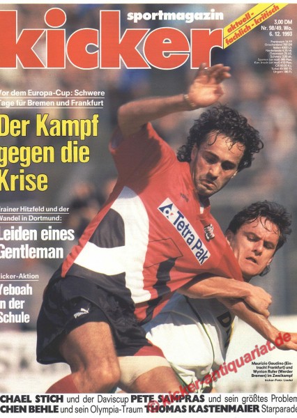 Maurizio Gaudino (Entracht Frankfurt) und Wynton Rufer (Werder Bremen)