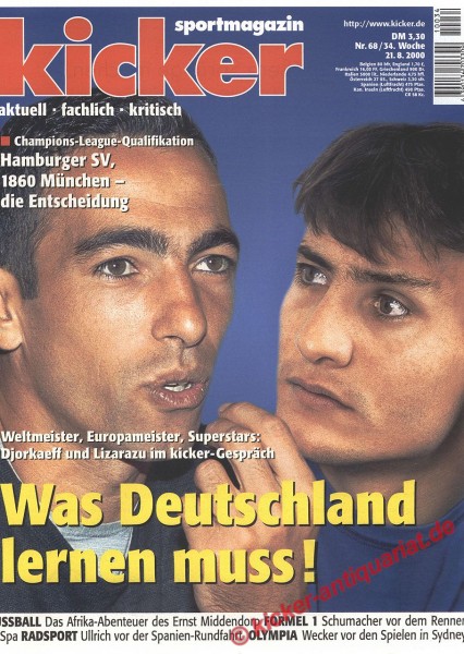 Kicker Sportmagazin Nr. 68, 21.8.2000 bis 27.8.2000