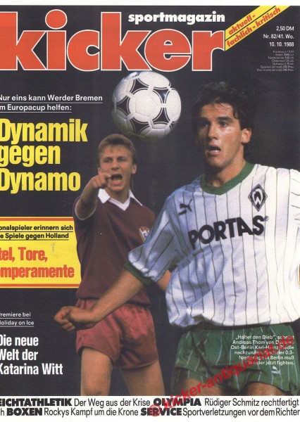 Kicker Sportmagazin Nr. 82, 10.10.1988 bis 16.10.1988