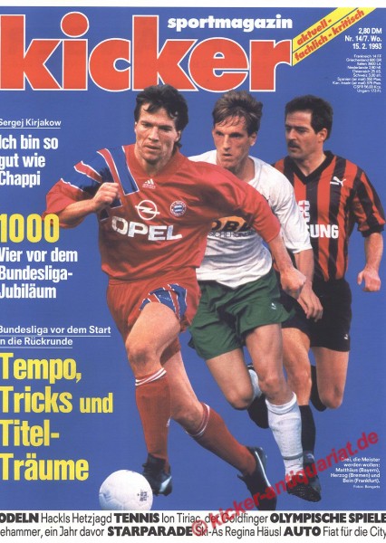 Kicker Sportmagazin Nr. 14, 15.2.1993 bis 21.2.1993