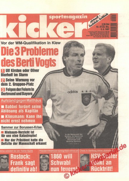 Kicker Sportmagazin Nr. 47, 5.6.1997 bis 11.6.1997