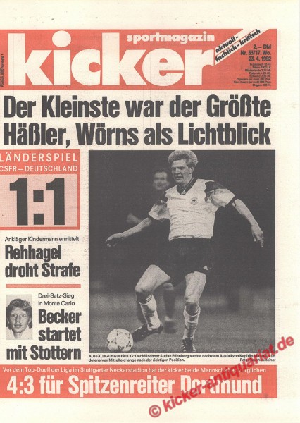 Kicker Sportmagazin Nr. 33, 23.4.1992 bis 29.4.1992