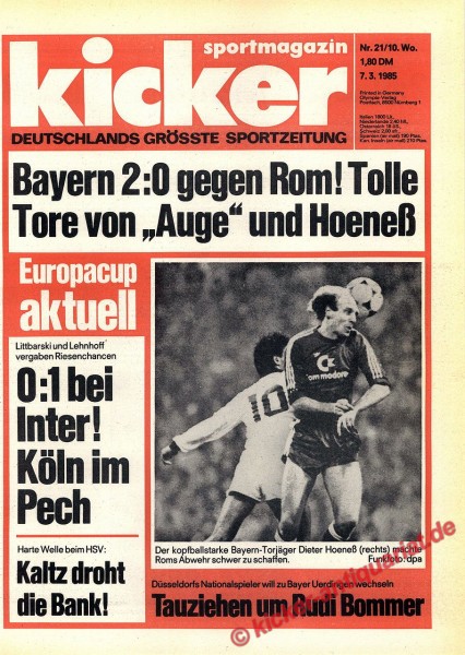 Kicker Sportmagazin Nr. 21, 7.3.1985 bis 13.3.1985