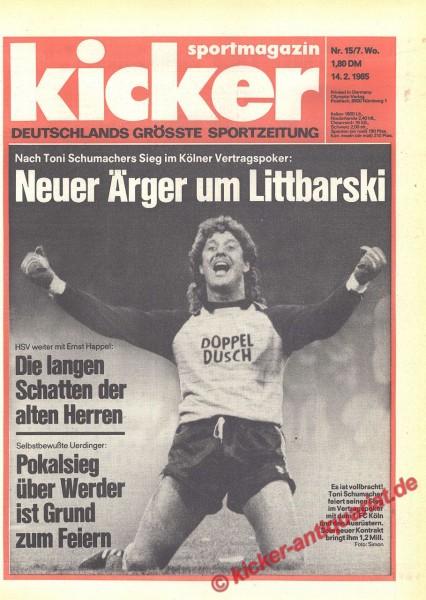 Kicker Sportmagazin Nr. 15, 14.2.1985 bis 20.2.1985