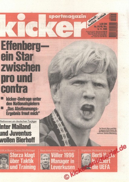 Kicker Sportmagazin Nr. 91, 9.11.1995 bis 15.11.1995