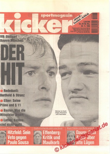 Kicker Sportmagazin Nr. 97, 28.11.1996 bis 4.12.1996