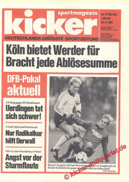 Kicker Sportmagazin Nr. 77, 22.9.1983 bis 28.9.1983