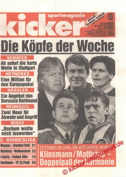 Kicker Sportmagazin Nr. 43, 21.5.1998 bis 27.5.1998