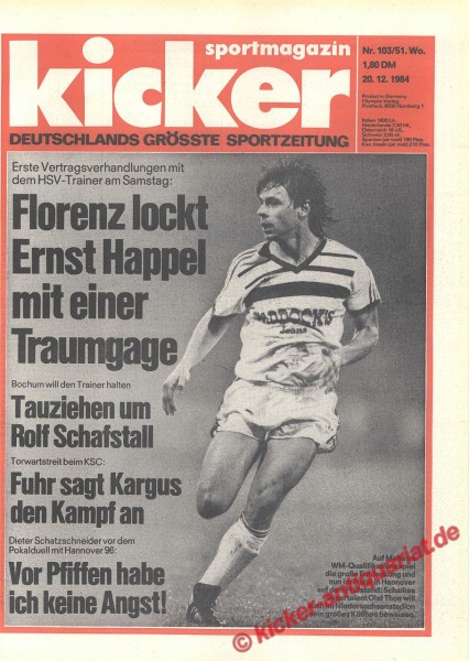 Kicker Sportmagazin Nr. 103, 20.12.1984 bis 26.12.1984