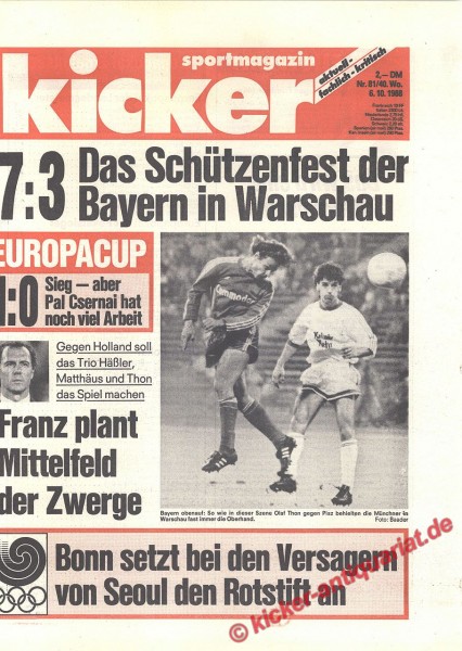 Kicker Sportmagazin Nr. 81, 6.10.1988 bis 12.10.1988