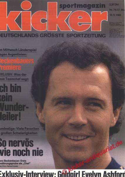 Kicker Sportmagazin Nr. 74, 10.9.1984 bis 16.9.1984
