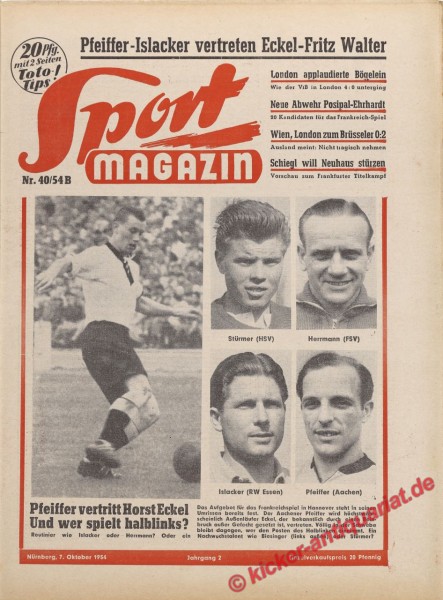 Sportmagazin Nr. 40B, 7.10.1954 bis 13.10.1954