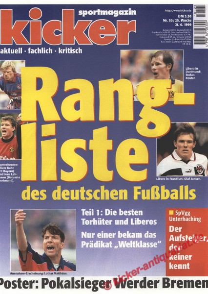 Kicker Sportmagazin Nr. 50, 21.6.1999 bis 27.6.1999