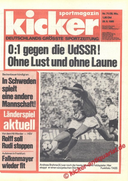 Kicker Sportmagazin Nr. 71, 29.8.1985 bis 4.9.1985