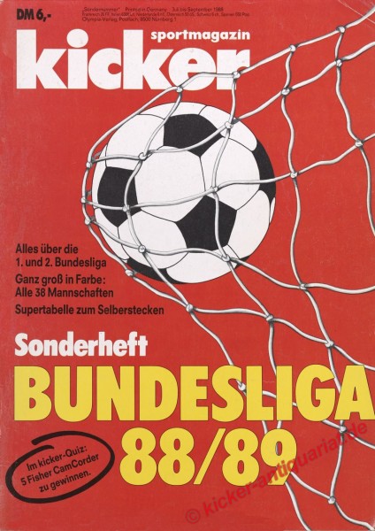 Original Alte Zeitung Kicker – Sonderausgabe 1988/89, Geburtstag ...