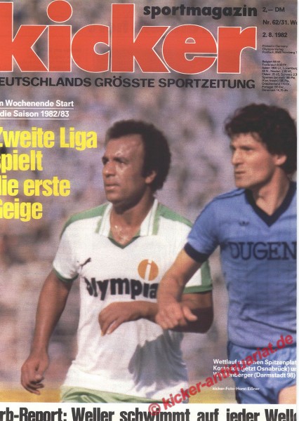 Kicker Sportmagazin Nr. 62, 2.8.1982 bis 8.8.1982