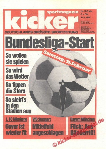 Kicker Sportmagazin Nr. 17, 19.2.1987 bis 25.2.1987