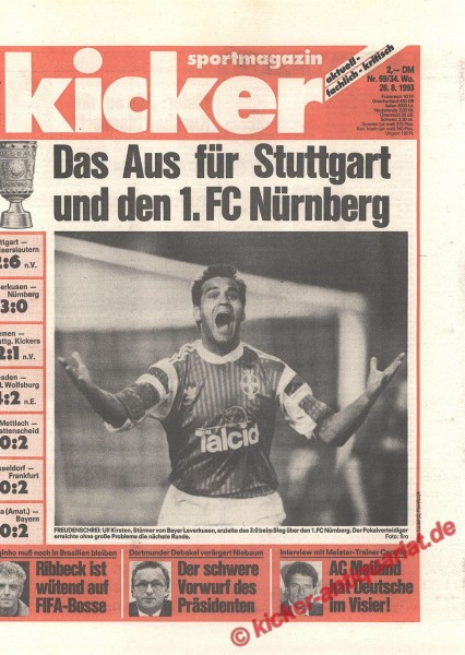 Kicker Sportmagazin Nr. 69, 26.8.1993 bis 1.9.1993