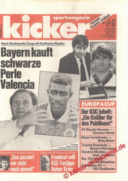 Kicker Sportmagazin Nr. 57, 15.7.1993 bis 21.7.1993