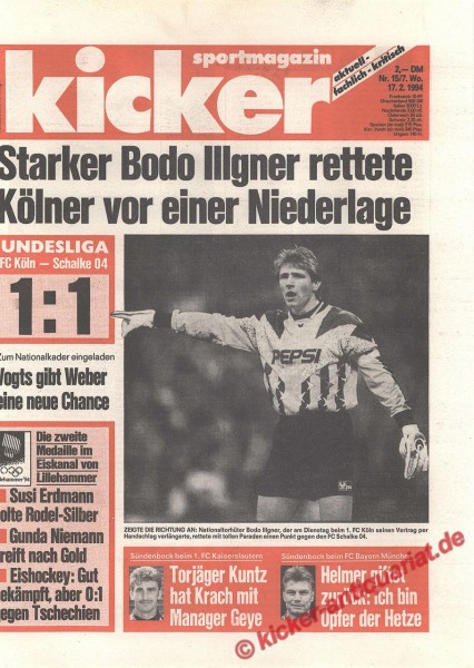 Kicker Sportmagazin Nr. 15, 17.2.1994 bis 23.2.1994