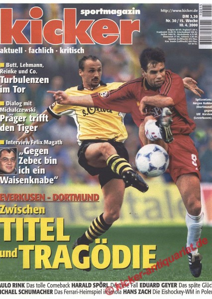 Kicker Sportmagazin Nr. 30, 10.4.2000 bis 16.4.2000