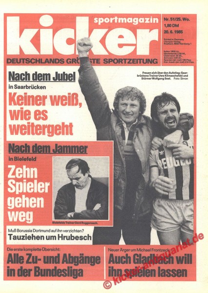 Kicker Sportmagazin Nr. 51, 20.6.1985 bis 26.6.1985