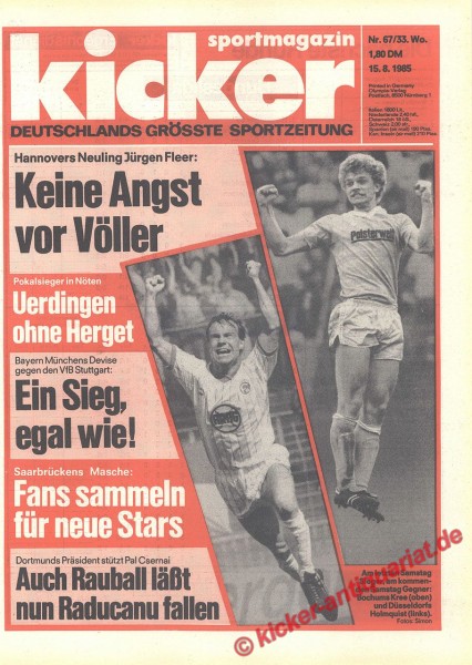 Kicker Sportmagazin Nr. 67, 15.8.1985 bis 21.8.1985