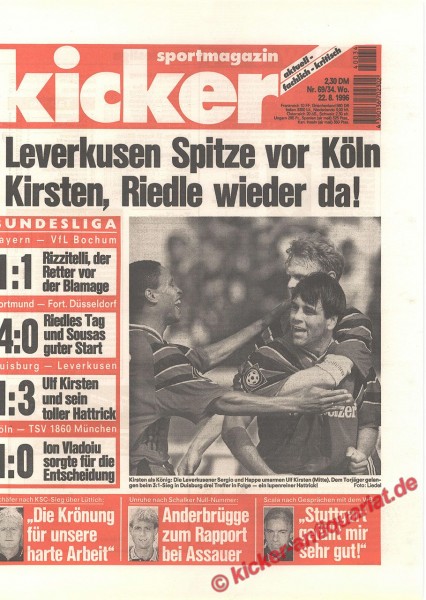 Kicker Sportmagazin Nr. 69, 22.8.1996 bis 28.8.1996