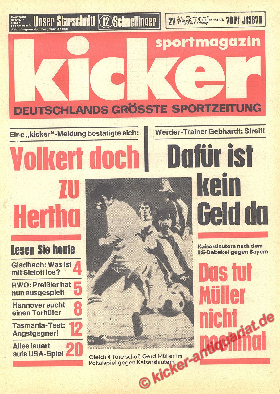 Original Alte Zeitung Kicker - Das Sportmagazin Vom 5.4.1971 ...