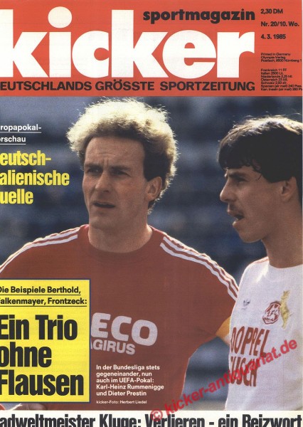 Kicker Sportmagazin Nr. 20, 4.3.1985 bis 10.3.1985