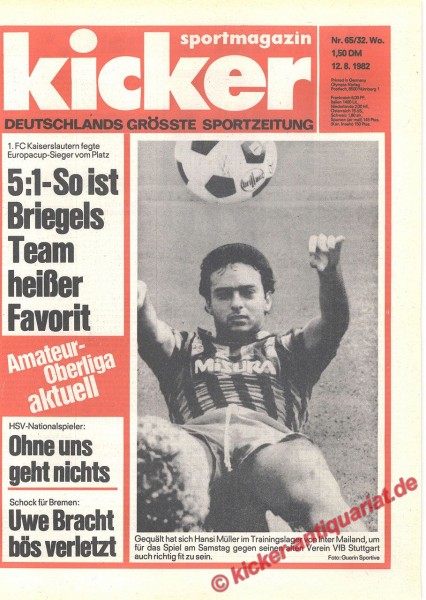 Kicker Sportmagazin Nr. 65, 12.8.1982 bis 18.8.1982