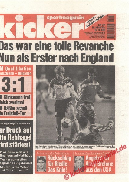 Kicker Sportmagazin Nr. 93, 16.11.1995 bis 22.11.1995