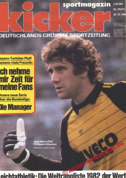 Kicker Sportmagazin Nr. 102, 20.12.1982 bis 26.12.1982