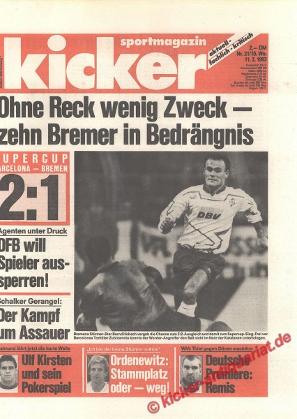 Kicker Sportmagazin Nr. 21, 11.3.1993 bis 17.3.1993