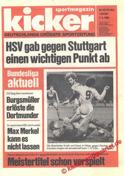 Kicker Sportmagazin Nr. 27, 1.4.1982 bis 7.4.1982