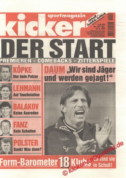 Kicker Sportmagazin Nr. 15, 18.2.1999 bis 24.2.1999